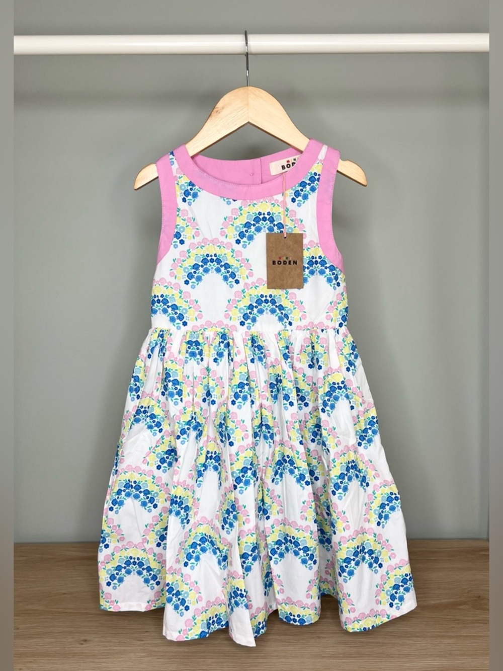 NWT Mini Boden - Harlow Back Detail Dress - Soft Ivory Rainbow Shells - Picture 2 of 8